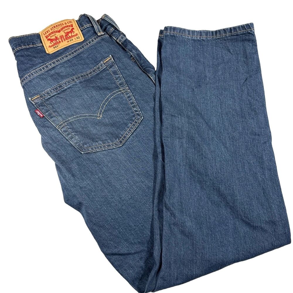 Levis Mens 541 Size 33 x 32 Athletic Fit Jeans Dark Wash Denim